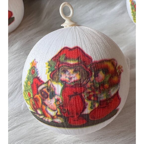 Set Of 8 Vintage White Satin Ball Ornaments - Children & Dogs - Pyramid - Picture 5 of 8